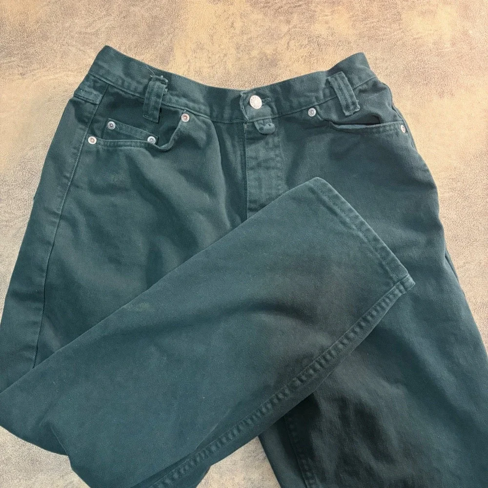 Faded Glory Workwear Pants 30x30 (29x27) Green VTG 90s Made USA Cotton Drop Loop